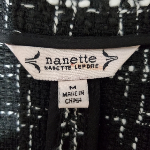 Nanette Lapore black white window pane boucle knit open front blazer jacket. - Picture 10 of 14